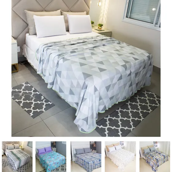 Lençol De Se Cobrir Queen 100% Algodão Malha Estampado Sem Elástico Confortável E Macio 2,20x2,50m Modelo 10 - Cozzilar