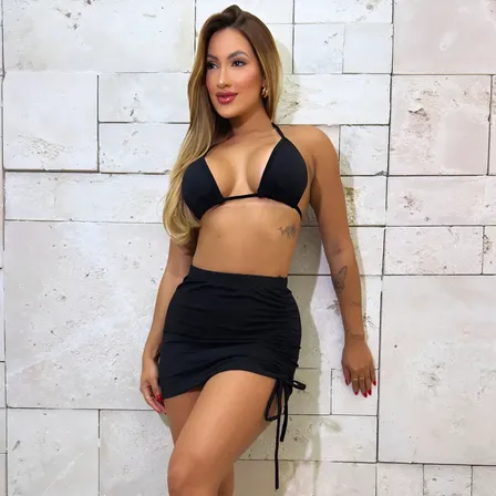 Conjunto Biquini Trikini Kit 3 Peças Saia Moda Praia Piscina