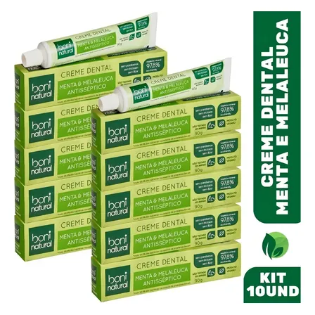 10x Creme Dental Boni Natural Menta E Melaleuca S/ Flúor 90g
