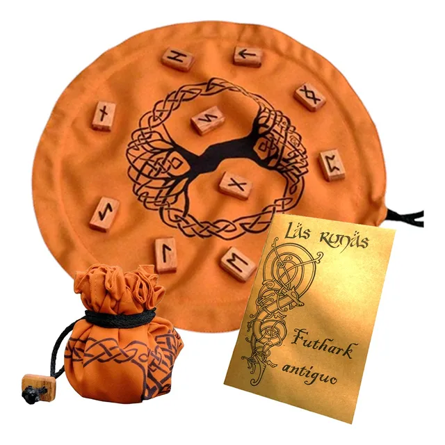 Runas Vikingas Futhark Antiguo Con Bolsa Paño Y Manual