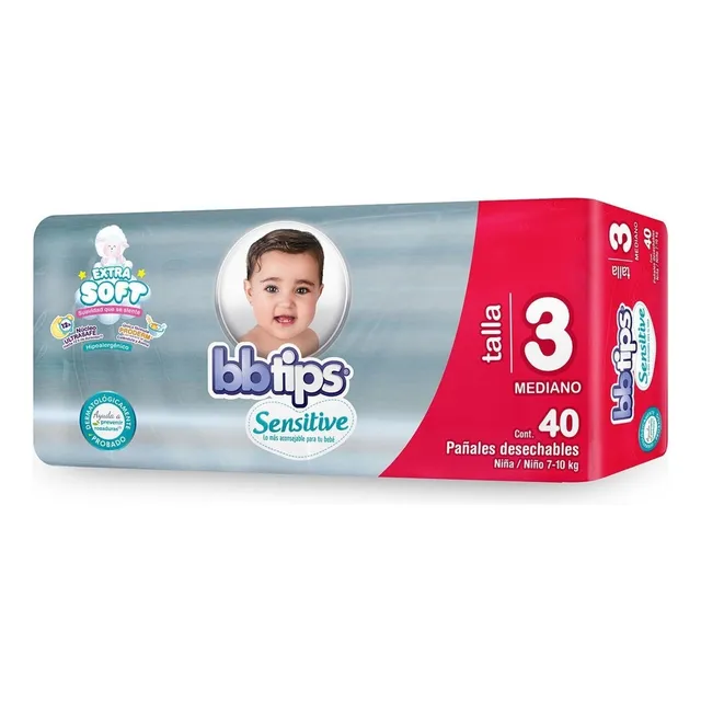 Pañales Desechables Talla 3 Con 40 Pzas Sensitive Bbtips