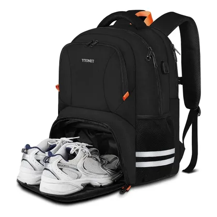 Mochila Esportiva Masculina Mochila Para Academia Mochila De Viagem Mochila Para Notebook De 15.6 Polegadas Com Compartimentos Para Sapatos Para Trabalho E Escola Ytonet 9820 Preta Preto Liso
