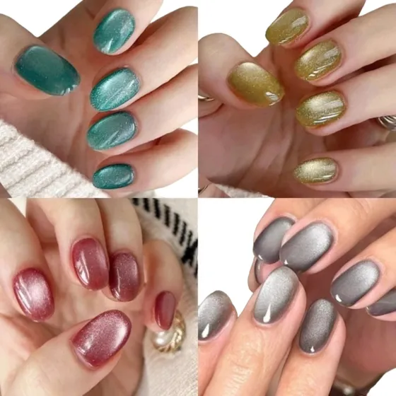 Kit De Unhas Postiças Cat Eye Efeito Brilho Aveludado