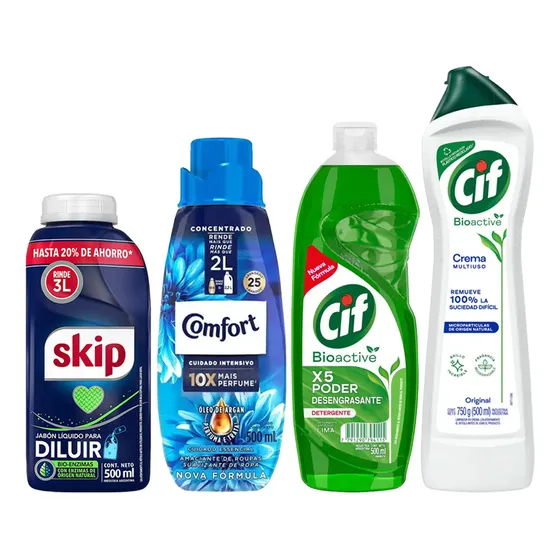Combo limpieza Skip 500Ml + Cif Detergente y crema + Suavizante Comfort 500Ml