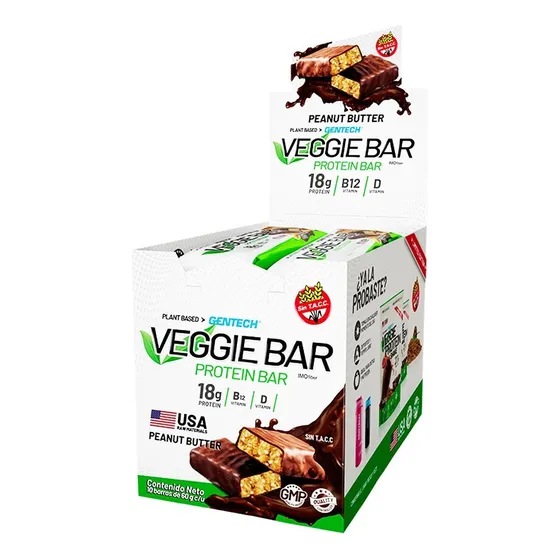 Barras Proteicas Veganas 10 Unid Gentech Sin Tacc Vitaminb12 Sabor Peanut Butter