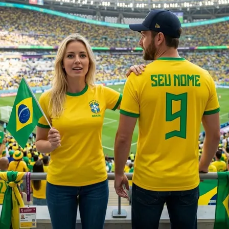 Camiseta Masculina Dryfit Brasil Copa Personalizada Com Nome Amarelo Personalizado M Estampa Localizada