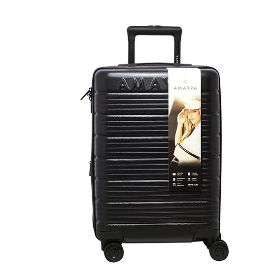 Valija Carrito Carry On Reforzada 20 Abs Amayra Color Negro Lisa 4 Ruedas 360