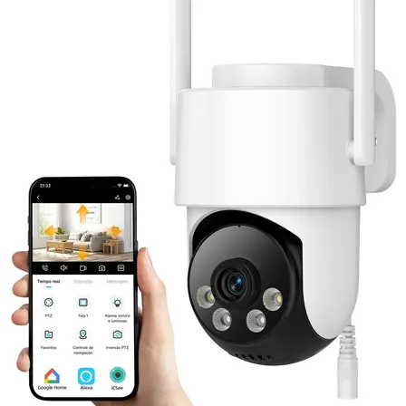 Câmera de Segurança WiFi Externa PTZ 360° IP65 Visão Noturna Colorida Áudio Bidirecional