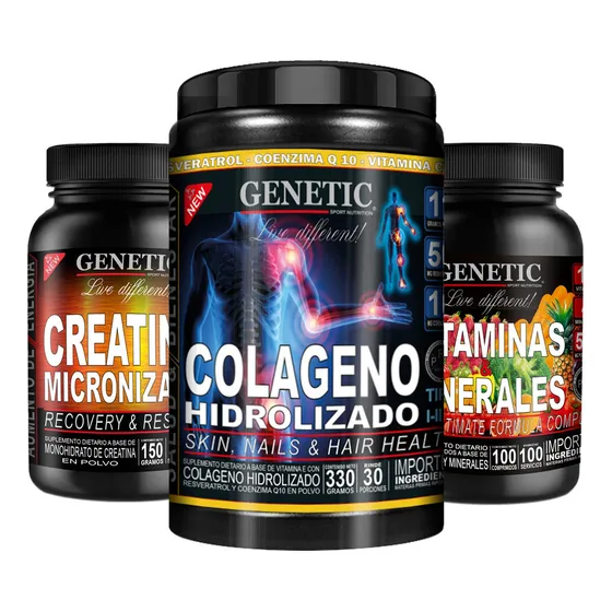 Colágeno Hidro Vitaminas & Minerales Creatina Micro Genetic Sabor Naranja
