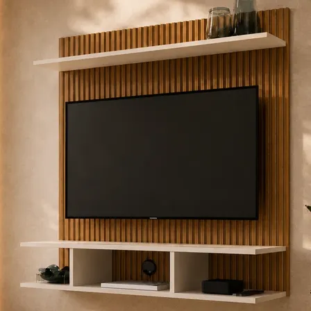 Painel De Tv 32 Polegadas Suspenso Com Prateleiras Para Sala
