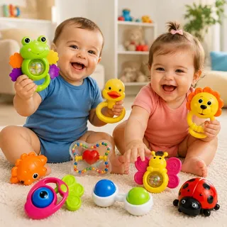 Kit Chocalho Bebe E Mordedores Para Recem Nascido +6 Peças Estímulo