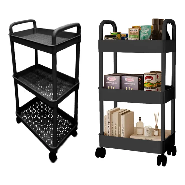 Carrito Auxiliar Organizador Con Ruedas Multiusos 3 Niveles Color Negro