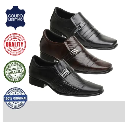 Kit 3 Pares Sapato Social Masculino Couro Legítimo Ref-3 4 *