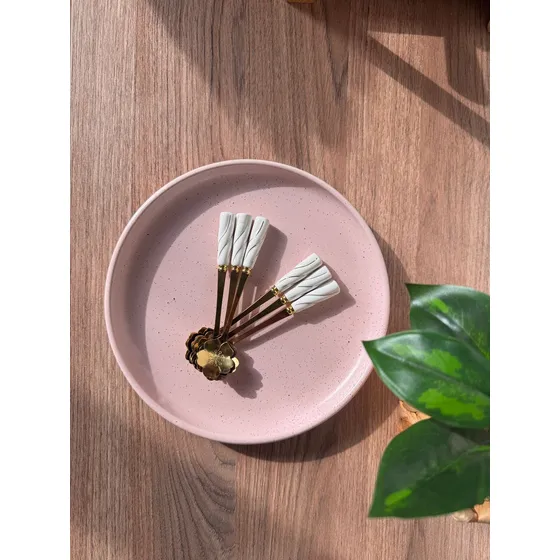 Plato Ceramica Jaspeado Color Postre Cafe Desayuno Rosa Claro Jaspeado