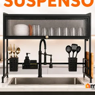 Mix Home Center Escorredor de Louças Suspenso 75cm Preto Pia Cozinha Armário Orga