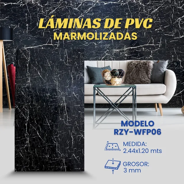 Laminas Pvc Marmolizadas 2.44x1.22m X 3mm Emperador Oscuro