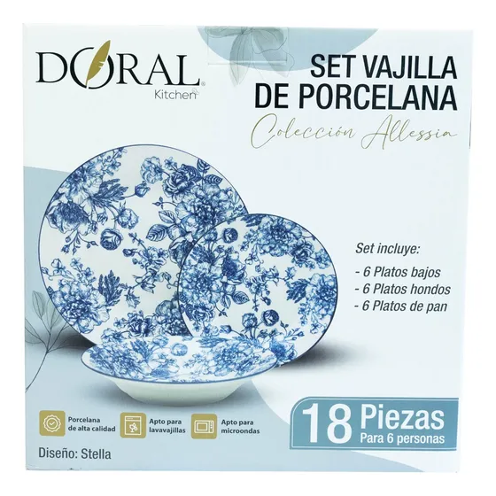 Set Vajilla de Porcelana 18 Piezas Diseño Stella Doral