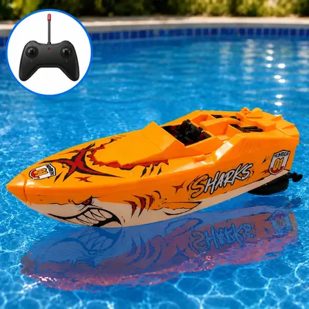 Barco Shark Controle Remoto Lancha Tubarão Brinquedo Laranja