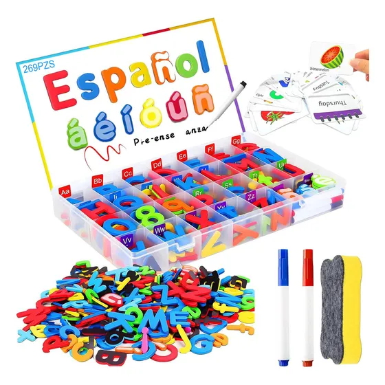 Juego De Letras Magnéticas En Español, Alfabeto Magnético De 269 Piezas, Material Montessori Didactico Para Hogar Y La Escuela Con 2 Plumones Y Borrador, Juguetes Educativos Para Niños