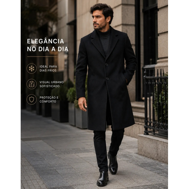 Sobretudo Masculino Casaco Lã Batida Estilosa Blazer Preto G Sobretudo Masculino Casaco Lã Batida Estilosa Blazer Preto G
