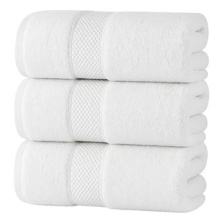 3 Juego Toalla Grande De Baño Toallon De Algodon 70x140 Color Blanco Lisa