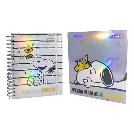 Agenda Libreta Snoppy Peanuts Stickers 22cm Prismatica Año 2025 Portada Plateado