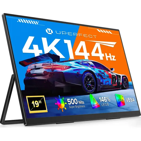 Monitor Gamer Portátil Uperfect 19 4k 144hz Qled Hdr Pc Tela Preto