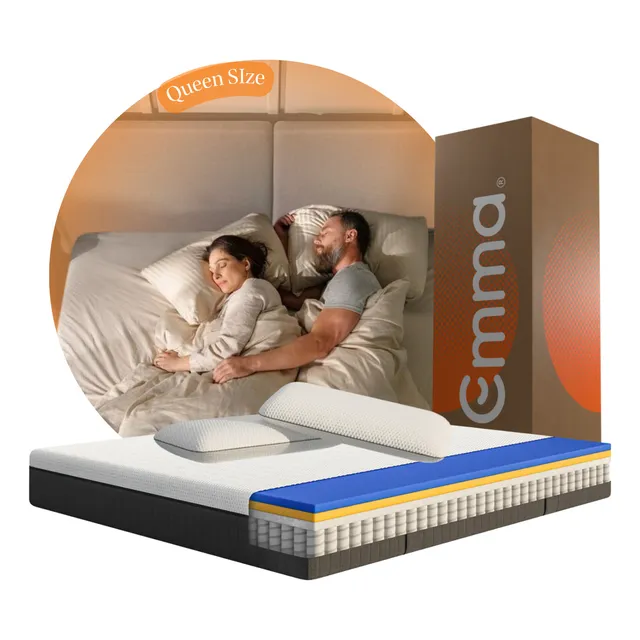 Colchón Emma Hybrid Queen Memory Foam + Dos Almohadas Color Blanco