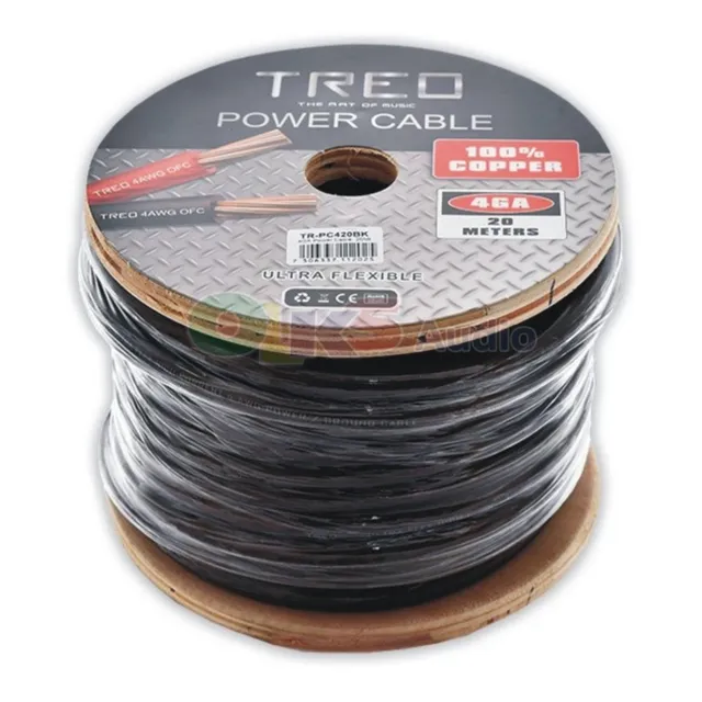 Cable De Corriente Calibre 4 20mt 100% Cobre Treo Tr-pc420bk
