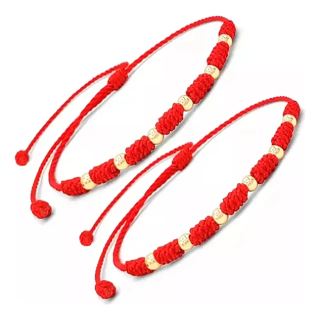 Dos Pulseras 7 Nudos Oro Laminado Hilo Rojo Parejas Manillas