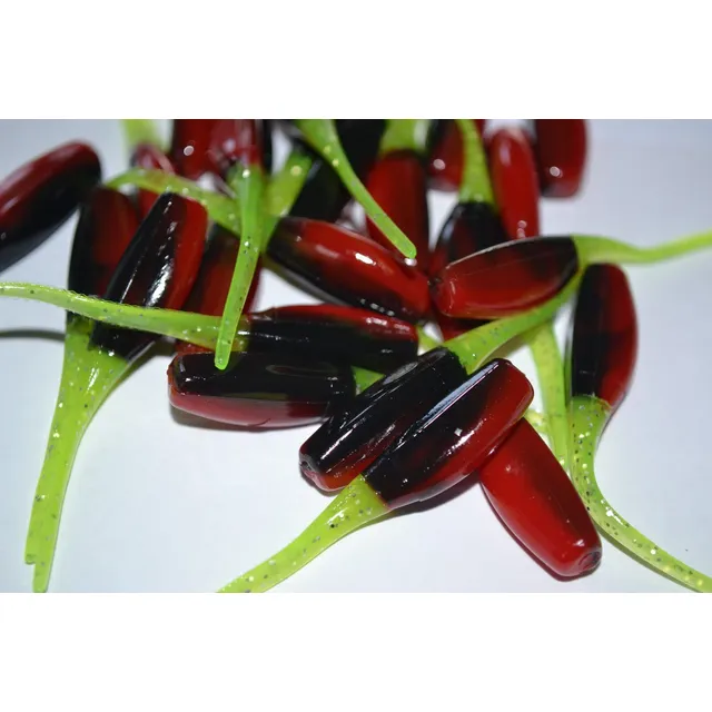 25 Señuelo Grubs 2  Color Negro Rojo Chartreuse Ss7