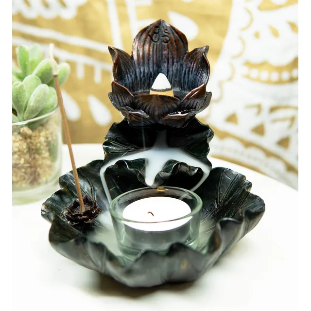 Feng Shui Zen Lotus Flower Quemador Incienso Portavela Ohm
