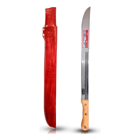 Kit Facão P/ Mato Aço Carbono Cabo Madeira Com Bainha 18 Pol
