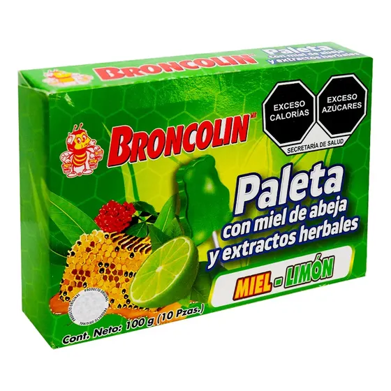Paletas Broncolin Con Miel De Abeja Y Ext. Herbales Miel-lim