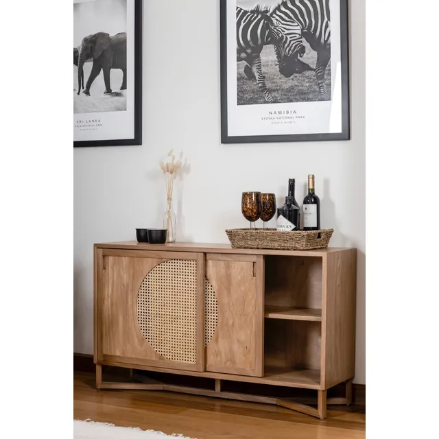 Bar Aparador Vajillero Consola De Madera Y Rattan Esterilla