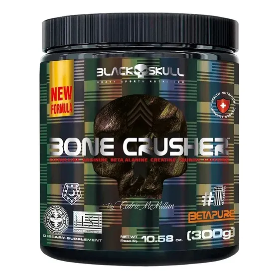 Pré Treino Bone Crusher Black Skull 300g - Nova Fórmula Sabor Watermelon