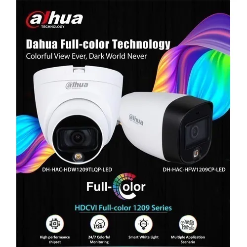 Camara Dahua Domo Full Color Hdw1209tlqp 1080p 2mp Led Conectores BNC Analogica Sin cable Blanco