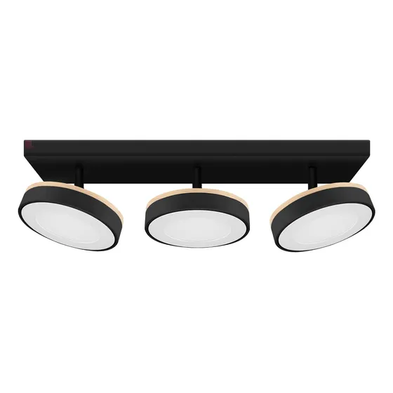Plafón Wow Wood 3 Luces Led Máx Potencia Buena Luz Estructura Negro Cálido