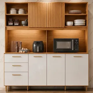 Inova Moveis Kit Cozinha Poliman Sicília Largo Freijó Uv Off White Acetinado Ripa