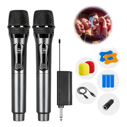 Kit 2 Microfone Sem Fio Profissional Uhf Led Com Receptor