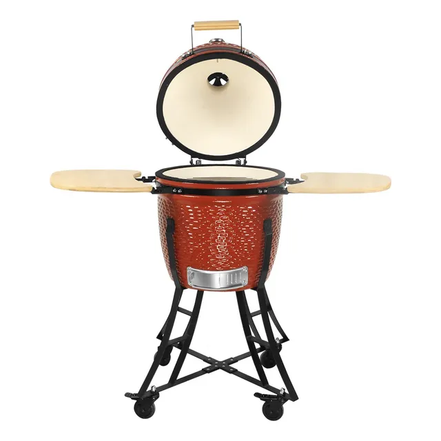 Parrilla ahumador asador tipo Kamado de cerámica roja de 18 pulgadas