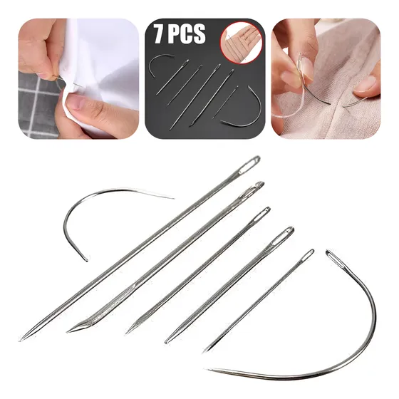 Kit Com 7 Agulhas Costura/ Tapeceiro/ 5 Retas E 2 Curvas