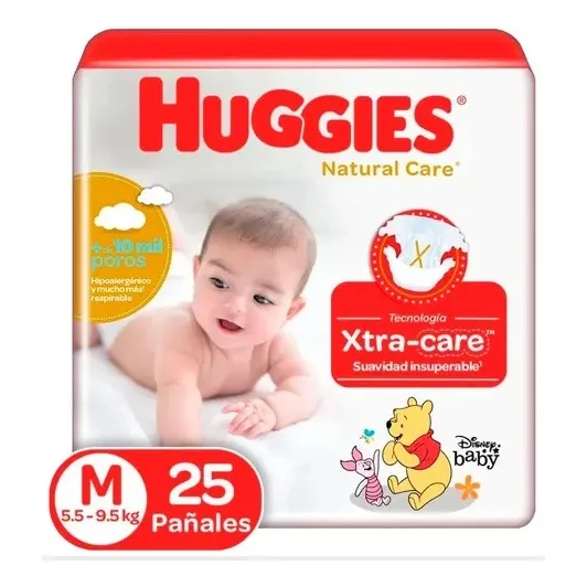 Pañales Huggies Natural Care Talla M Bulto 8pqts De 25und