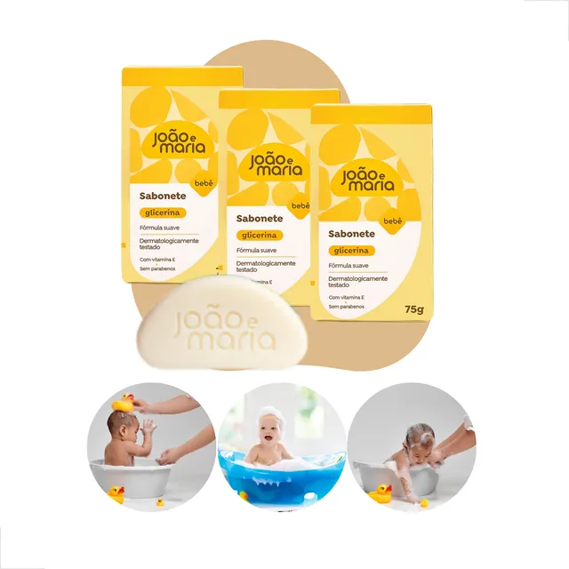 Kit 3 Sabonete Glicerina João E Maria Bebê Neném Barra 75g