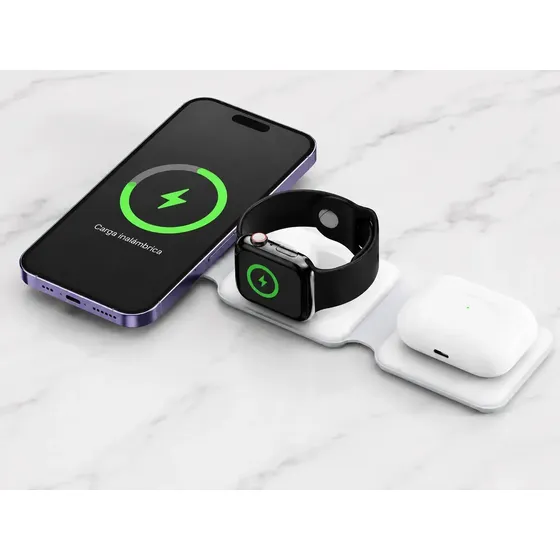 Cargador Inalámbrico Magnético 3 en 1, Plegable y Portátil Compatible con iPhone, Samsung y Dispositivos con Tecnología Qi