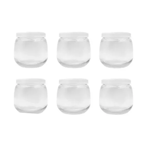 Pack De 6 Frascos De Vidrio Redondo Tapa Plástica. Postre Color 200 Ml