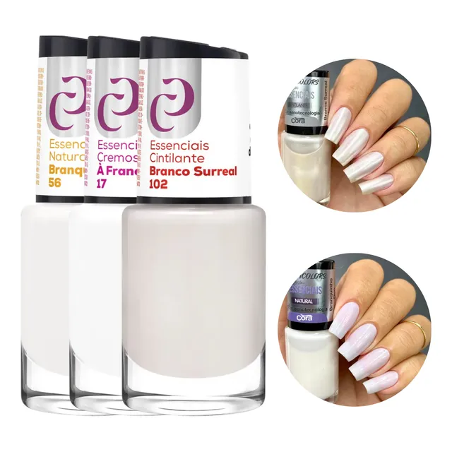 Kit 3 Esmaltes Cora Coleção Francesinha Branco Clássico 10ml
