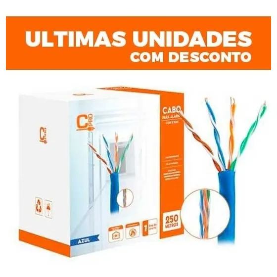 Rolo Cabo De Rede E Alarme Azul 4 Pares Cat5e 250 Mts