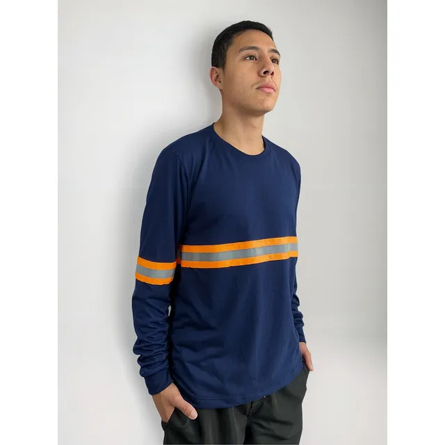 Camisa Masculina Gola Redonda Uniforme F. Refletiva Laranja
