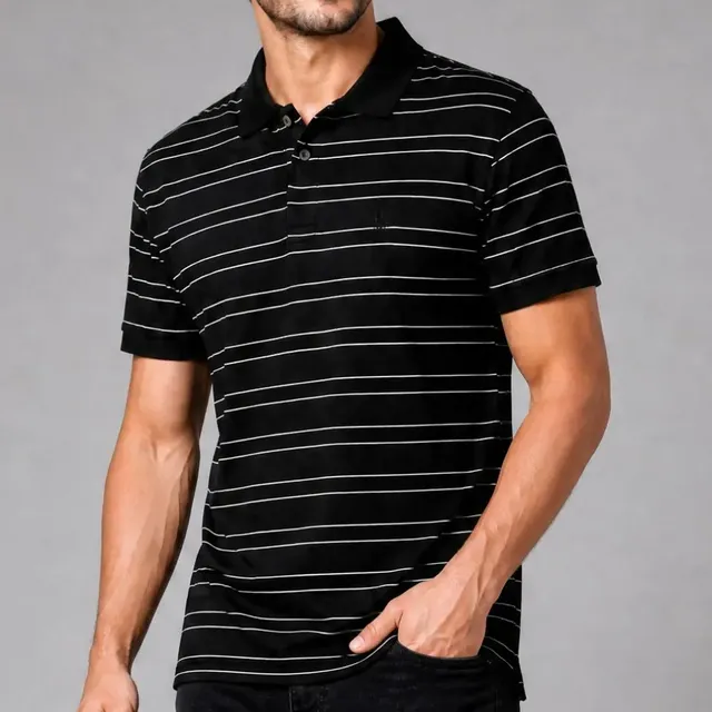 Polo Piquet Masculina Listrada Polo Wear Preto MPor Polo Wear